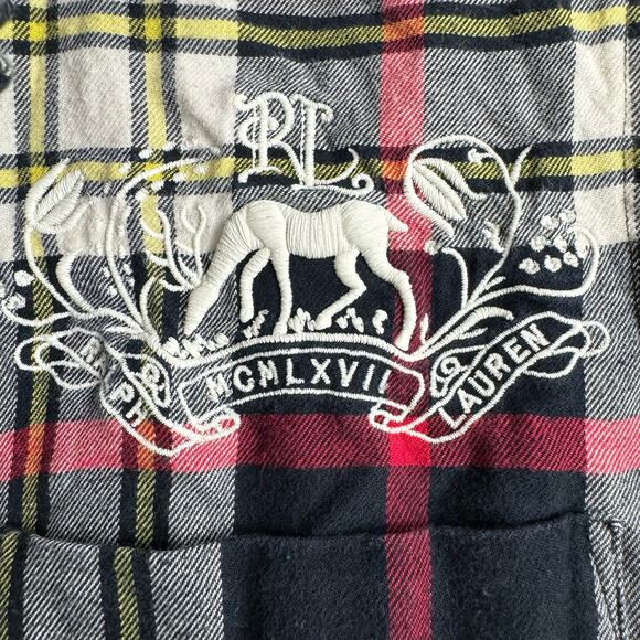 Ralph Lauren Madres Plaid Deer Crest Logo MCMLXVII Navy Red Button Front Shirt - Picture 3 of 8